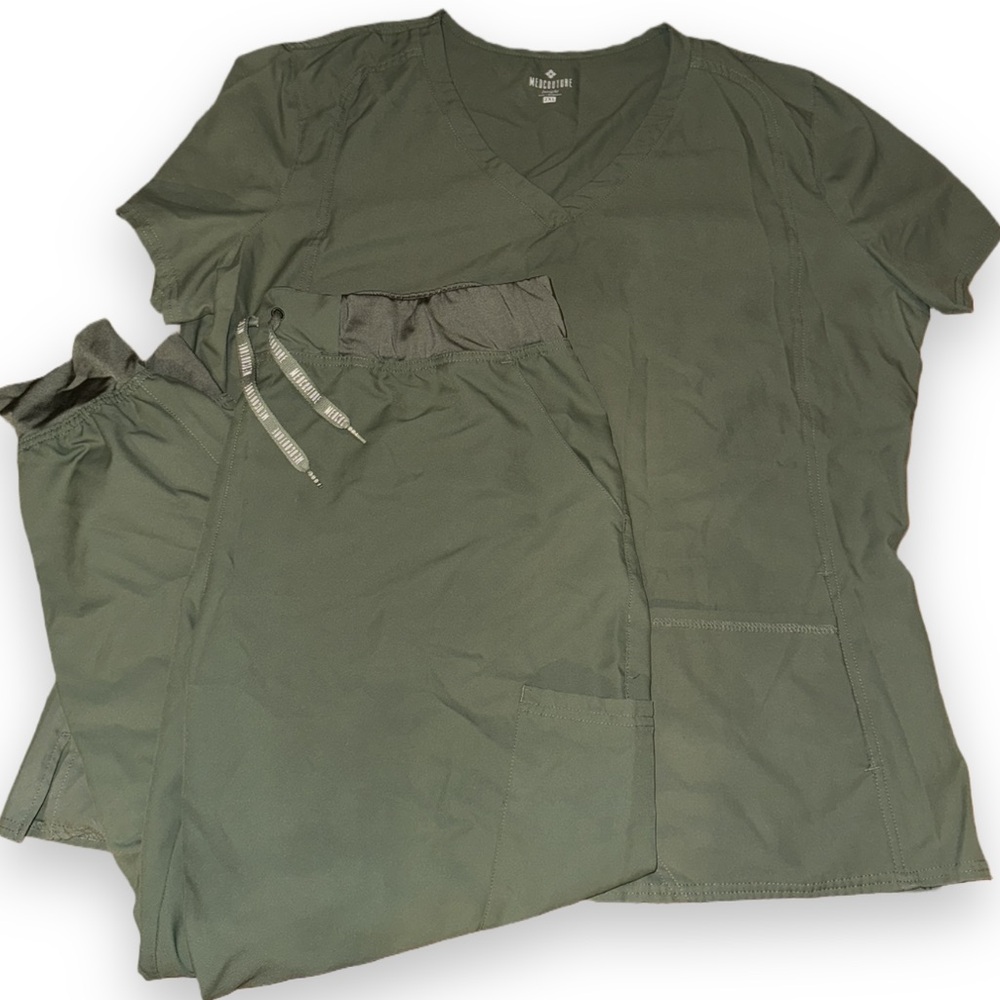 Med Couture Olive Green Scrub Top and Joggers